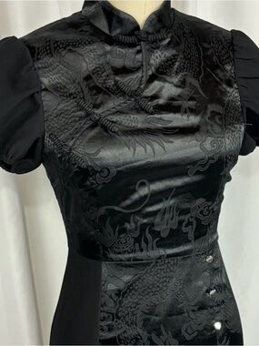 Lulu's Black Satin Dragon-Embossed Maxi Dress